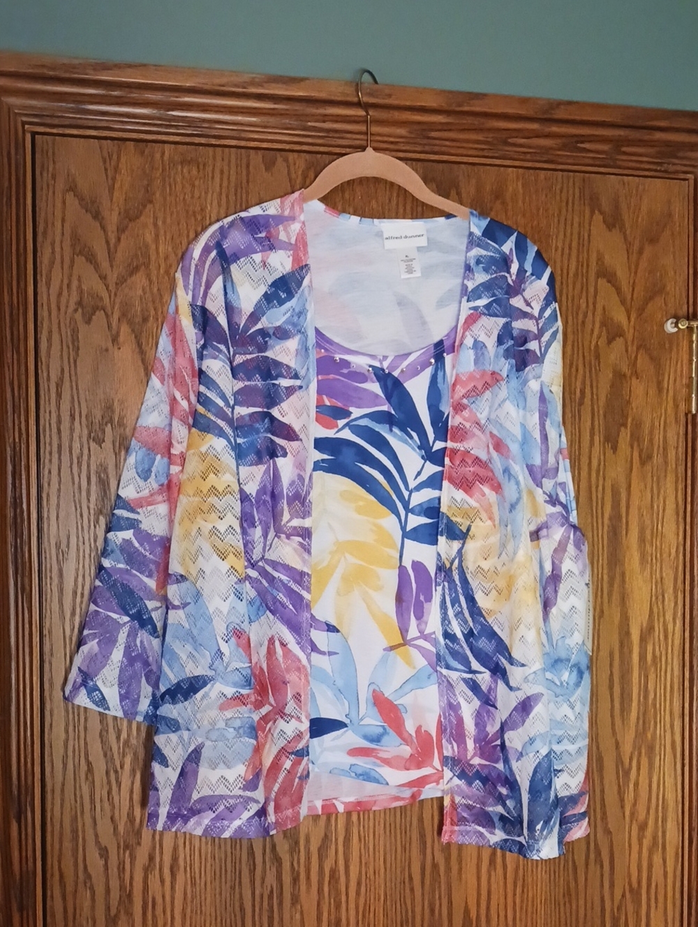NWT Women's Alfred Dunner Once Piece Tank With Attached Cardigan Overlay